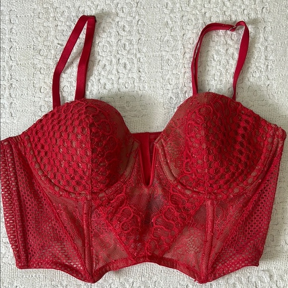 Victoria's Secret Other - Victoria's Secret Red Lace Corset Bra with Underwire Support Size 36B